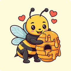 bee digital art, cute bee, cartoon bee, honey bee, kawaii bee, adorable bee, bee with honey, bee and flower, smiling bee, happy bee, honeycomb bee, buzzing bee, bee vector, bee clipart, bee drawing,