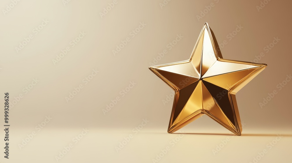 Poster shining golden star symbolizing excellence and top ratings in 3d render, perfect for performance rec