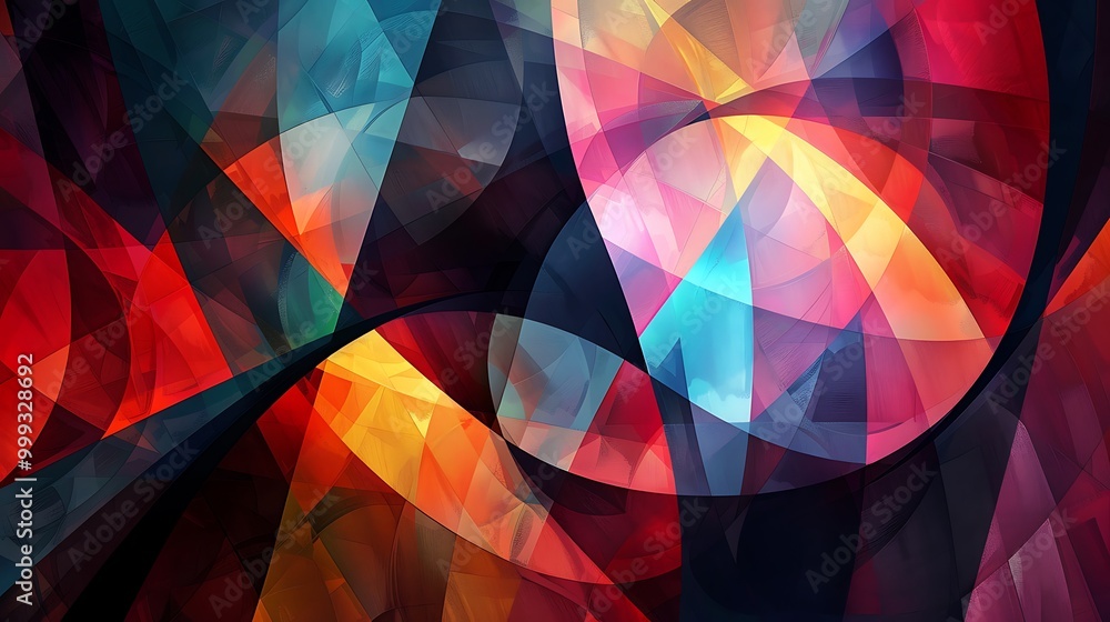 Aufkleber abstract art piece featuring colorful geometric shapes that flow together in a dynamic and captivati