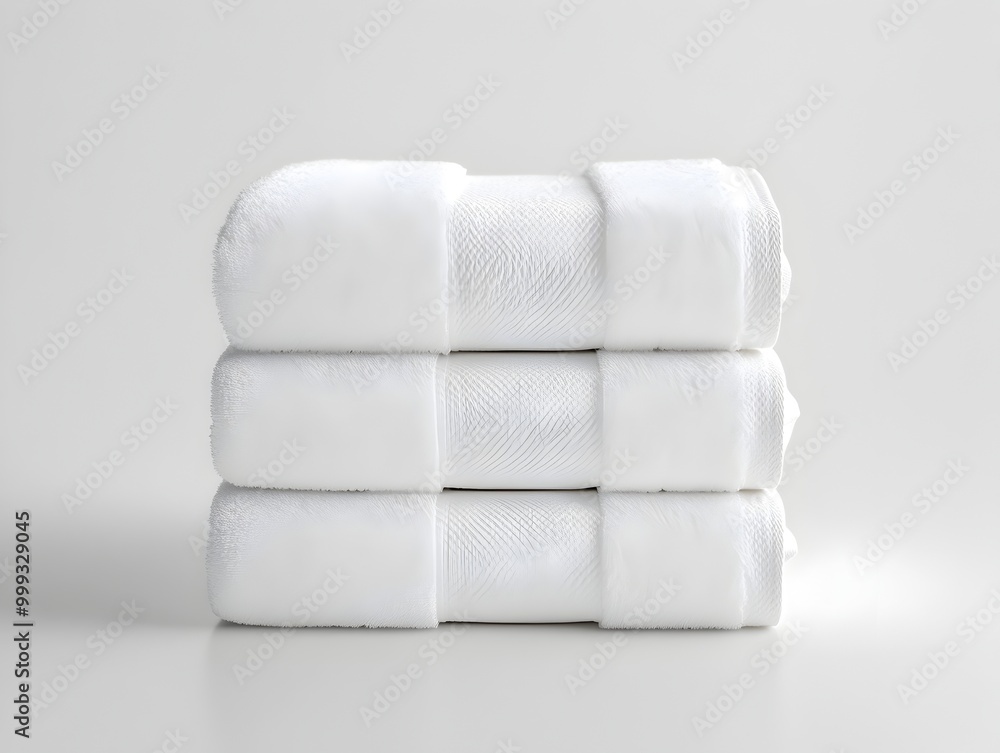 Poster a stack of towels with a subtle sheen on a plain white background