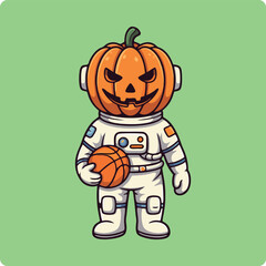 space Halloween art, astronaut pumpkin head, astronaut cartoon character, pumpkin astronaut, space-themed Halloween, astronaut with pumpkin helmet, sci-fi Halloween design, Halloween astronaut