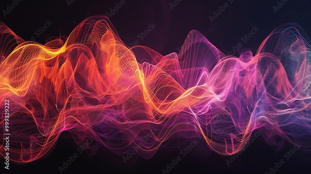 Poster abstract colorful waves of light with a dynamic and energetic design.