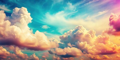 Retro sky with fluffy clouds and vibrant colors , vintage, nostalgic, cloudy, atmospheric, throwback, sky, colors, vibrant