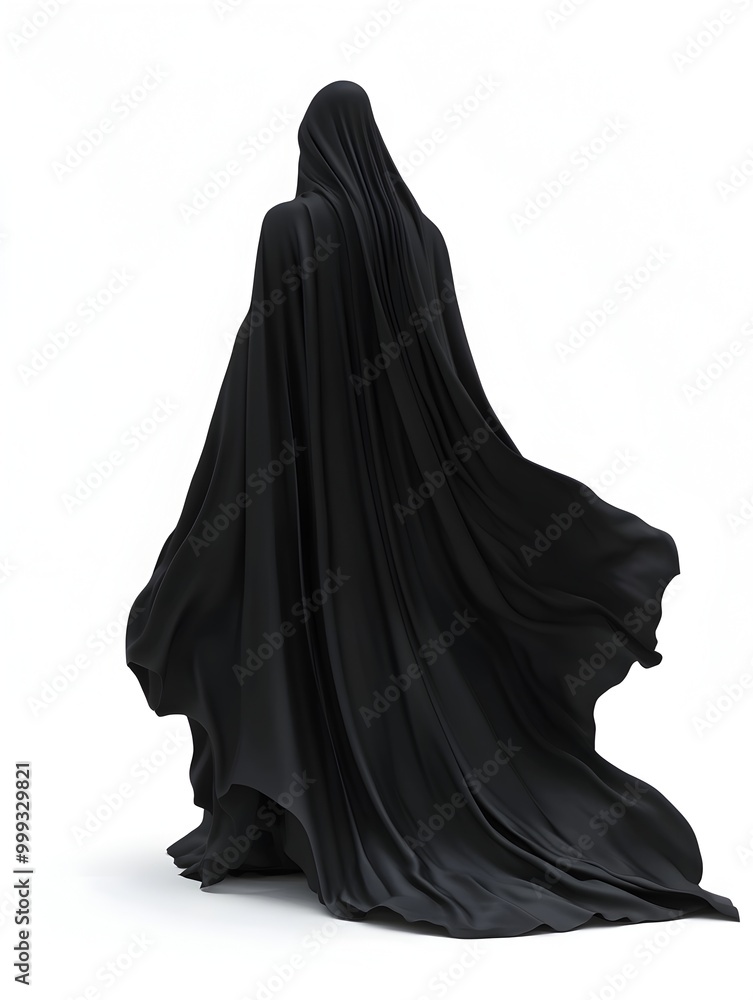Poster billowing vampire cape swirling ethereally in darkened void casting otherworldly glow on minimalist 