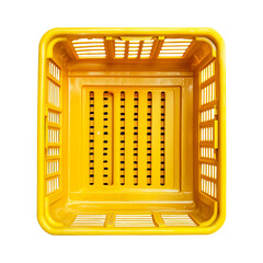 Empty yellow basket for vegetables. Isolated on transparent background.