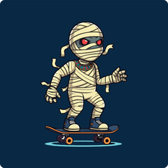 cartoon mummy, mummy, skateboard, cute mummy, mummy on skateboard, Halloween character, spooky skateboard, skateboarding monster, Halloween illustration, mummy drawing, Halloween art, cartoon horror