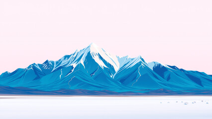 Blue mountain with snow under soft pink sky