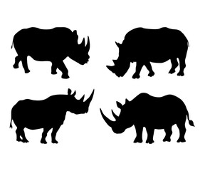 Rhinoceros Silhouette on white background.