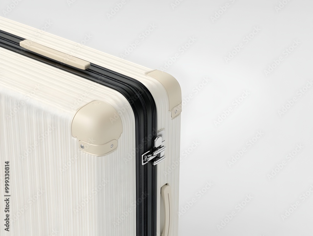 Poster closeup of compact soft shell suitcase with minimalist design on isolated white background
