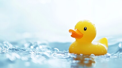 Adorable Yellow Rubber Duck Floating in Bathtub with Splashing Water Reflection