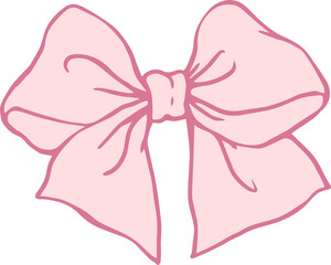 hand drawn outline pink ribbon with bow