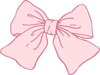 hand drawn outline pink ribbon with bow