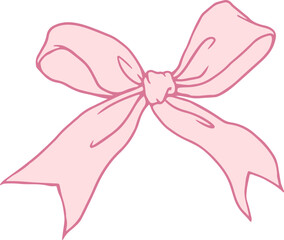 hand drawn outline pink ribbon with bow