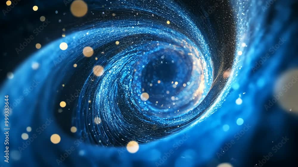 Poster a blue and sparkly vortex swirls around a dark center, creating a mesmerizing abstract design