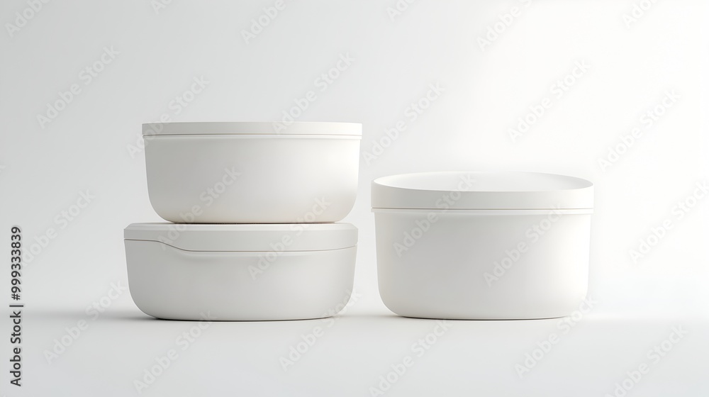Poster eco friendly storage containers with snap on lids in minimalist design on clean white background