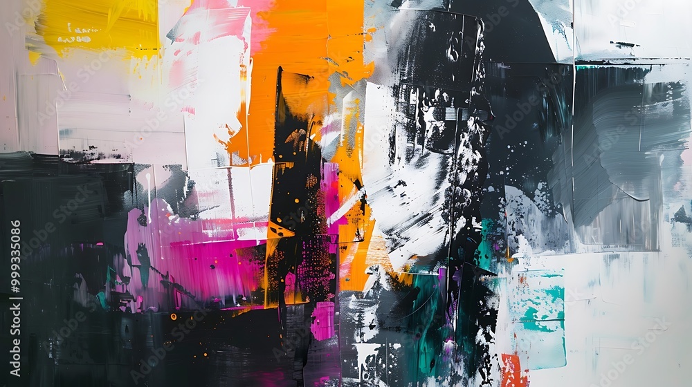Aufkleber vibrant abstract painting with bold colors and dynamic brushstrokes. the artwork features a mix of t