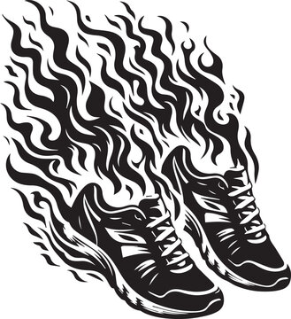 burning running shoes black and white clip art preview