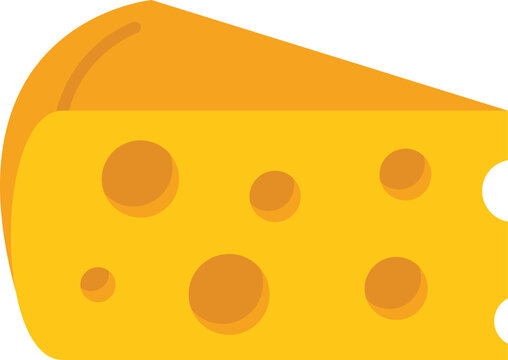 Cartoon drawing of a triangular piece of yellow cheese with holes