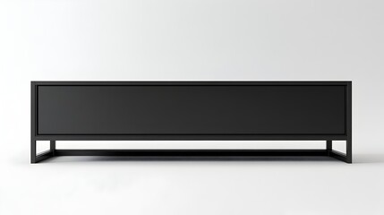 Freestanding Modern Black Metal TV Cabinet Against Bright White Background