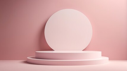 Pink color round product podium isolated on pink background.