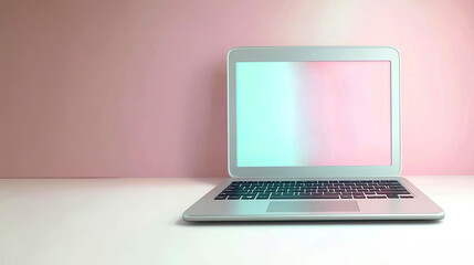 Fototapeta premium Minimalist laptop with pastel screen on desk