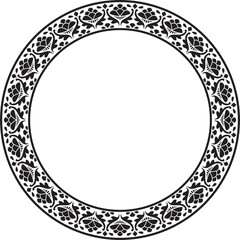 Vector black monochrome round national Indian ornament. Circle, ring, border, ethnic Hindu frame