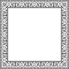 Vector black monochrome arabic national square ornament.  Ethnic rectangle, frame of eastern peoples. Persian painting