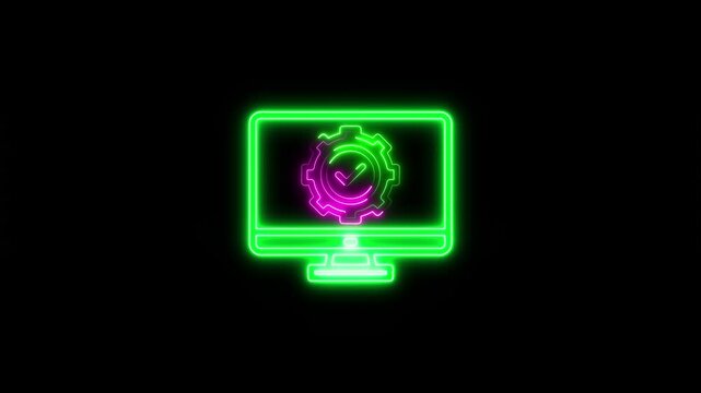 neon Laptop icon animation. A cursor clicking a check mark button.