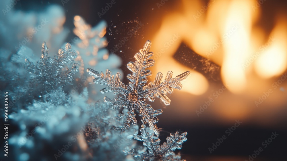 Poster a macro view of a snowflake against a warm backdrop