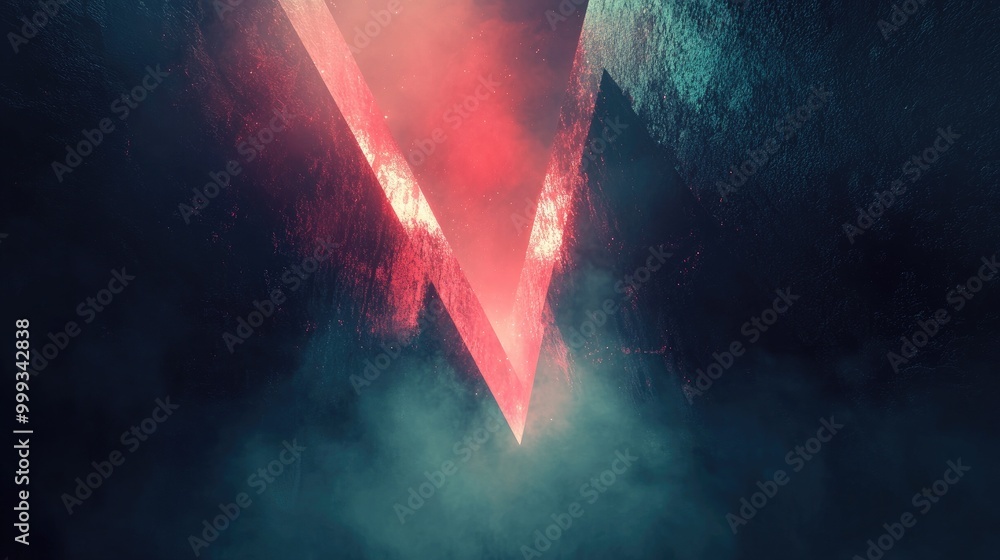 Poster abstract mysterious background with glowing geometric shapes, dark fog, and deep color tones, creati