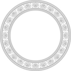 Vector round black contour ancient Russian ornament. Slavic border, frame. Circle, ring. Painting of the royal chambers