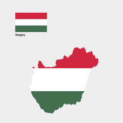 An illustration of the Hungarian flag overlaid on a map of Hungary, with the red, white, and green horizontal stripes symbolizing strength, faith, and hope, respectively.