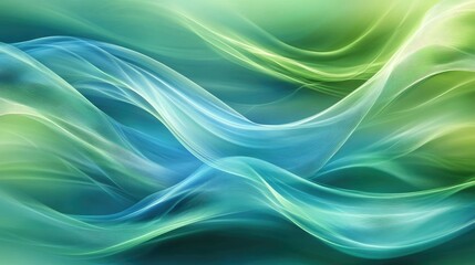 Naklejka premium Abstract relaxation background with flowing waves, smooth gradients, and glowing light effects in soft blue and green tones, creating a serene atmosphere