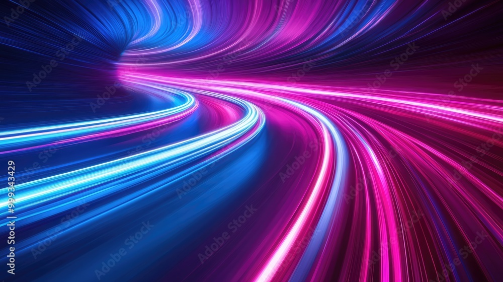 Poster abstract speed background with smooth, flowing curves and neon light trails, representing accelerati