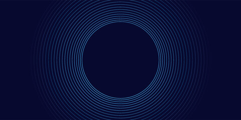Abstract blue glowing geometric lines on dark blue background. Modern shiny blue circle lines pattern. Futuristic technology concept