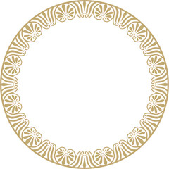 Vector golden classic Greek round ornament. Circle of Ancient Greece and the Roman Empire. Byzantine painting of walls, floors and ceilings. Decoration of European palaces