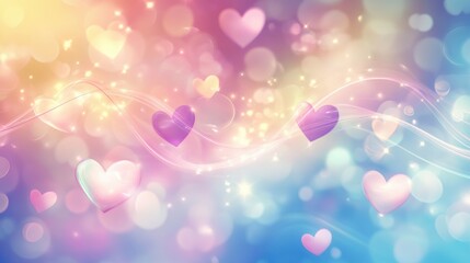 Beautiful abstract lovely background with soft pastel tones, flowing hearts, and glowing light effects, creating a romantic and serene atmosphere