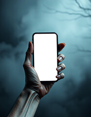 hand zombie helloween holding a mobile phone