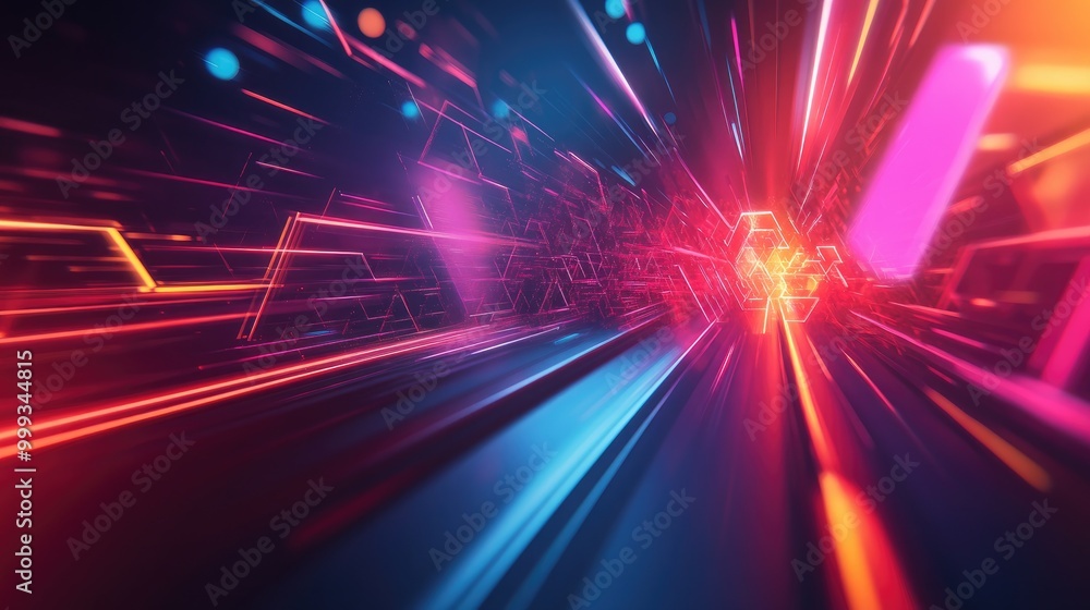 Poster dynamic abstract racing background with sharp, angular shapes and glowing neon lights, perfect for f