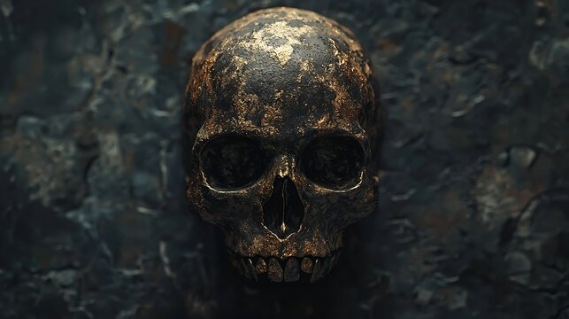 A close-up view of a skull on a table, perfect for adding a touch of eeriness to your design
