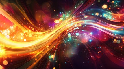 Fototapeta premium Stunning abstract lively background with bold streaks of color, glowing light trails, and swirling shapes, creating a festive visual