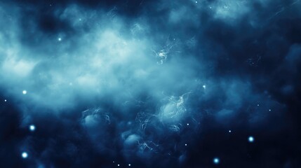 Naklejka premium Stunning abstract mysterious background featuring misty fog, deep blue hues, and faint glowing orbs, evoking a sense of intrigue and mystery