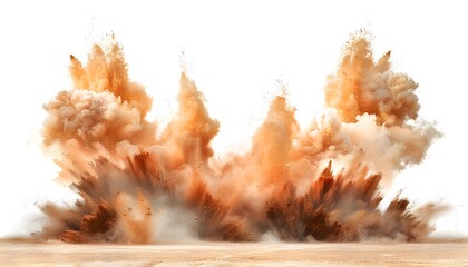 Dry soil explosion on white background