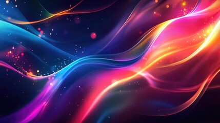 Abstract lively background with vibrant gradients, dynamic curves, and playful light sparkles, perfect for energetic and joyful designs