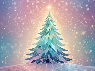 abstract light pastel glow Mosaic Christmas tree bokeh Background for new year Christmas greeting card illustration