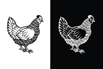 Chicken silhouette icon illustration. Hen Icon Flat Graphic Design black white