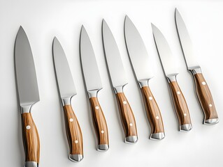 Pristine Culinary Arsenal A Showcase of Top Notch Chef s Knives on a Clean White Background