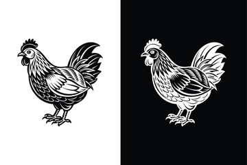 Chicken silhouette icon illustration. Hen Icon Flat Graphic Design black white background