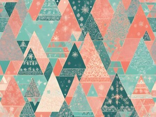 abstract pastel glow Christmas tree Patchwork pattern Decorative Geometric Mosaic Pattern in Folk Style