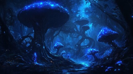 Fototapeta premium Enchanted Forest with Glowing Mushrooms